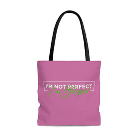 I am Blessed-Pink and Green AOP Tote Bag